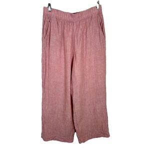 TAHARI Large European Grown Flax Wide-Leg Crop Pink Linen Pants Pullon Pockets